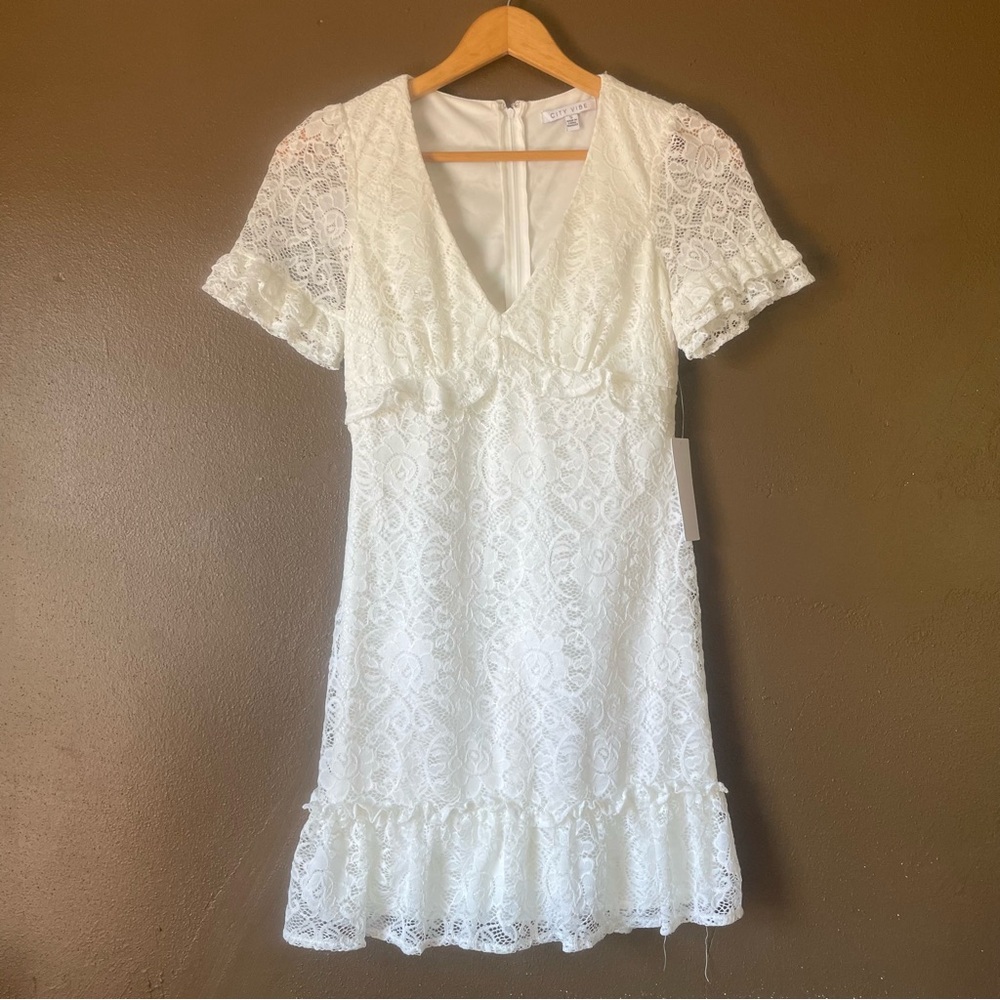 NWT City Vibe Los Angeles White Lace Ruffled Dress